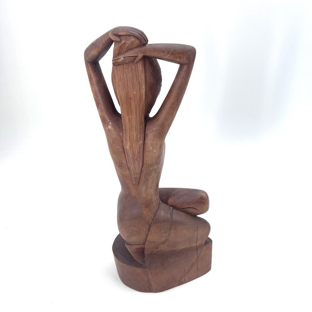 Vintage Balinese Hand Carved Wood Posing Woman Statue Bali Indonesian Art - Picture 5 of 8